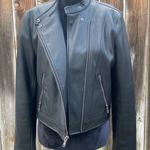 NWOT Banana Republic Banded Collar Vegan Leather Moto Jacket Size Medium